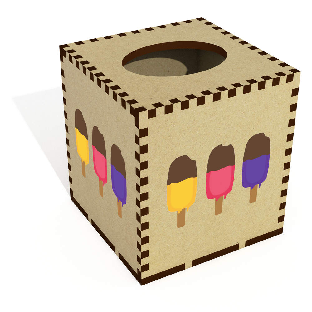 Square 'Three Ice Lollies' Wooden Tissue Box Cover (TB00067045)
