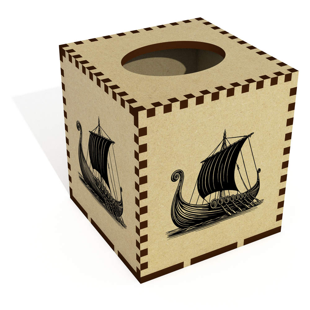Square 'Viking Longship' Wooden Tissue Box Cover (TB00067084)