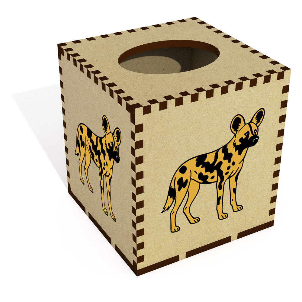 Square 'African Wild Dog' Wooden Tissue Box Cover (TB00067165)