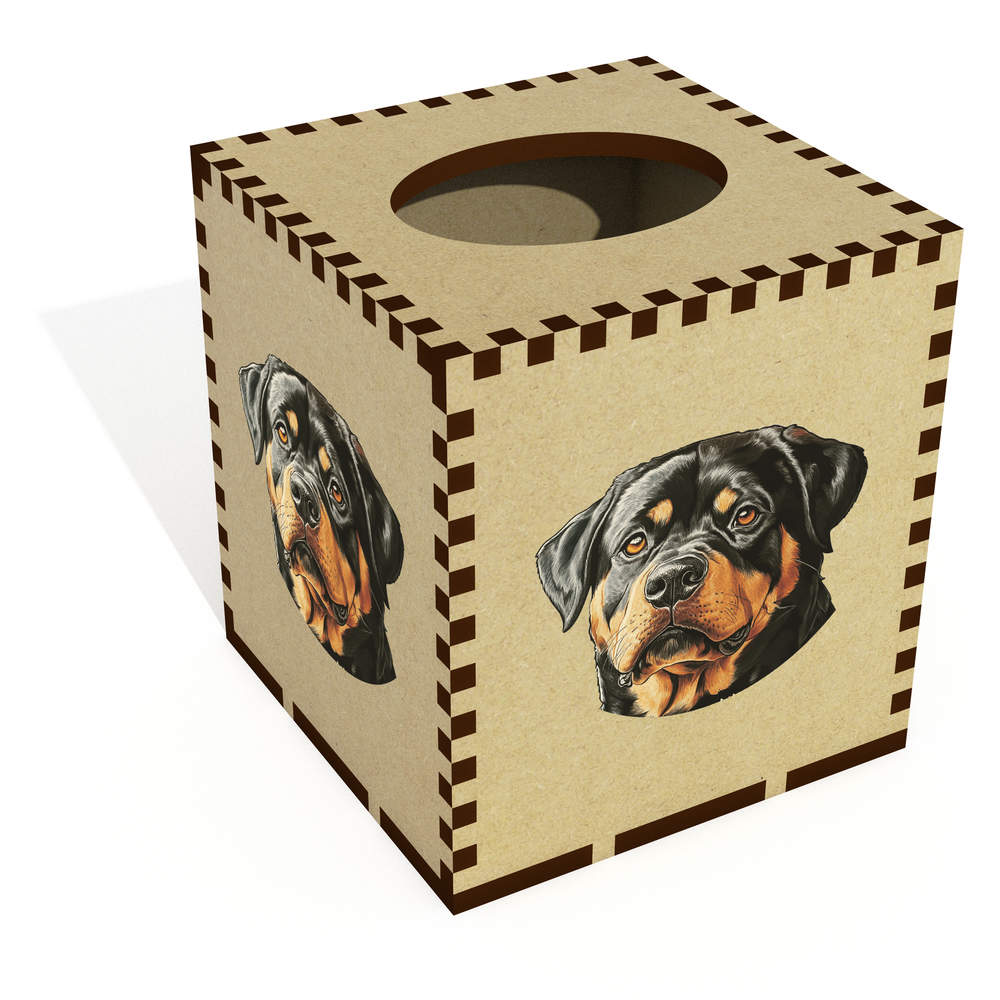 Square 'Rottweiler Dog Portrait' Wooden Tissue Box Cover (TB00067210)