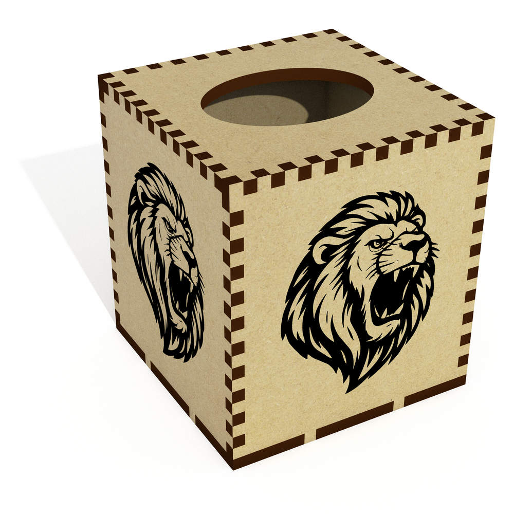 Square 'Powerful Roaring Lion' Wooden Tissue Box Cover (TB00067684)