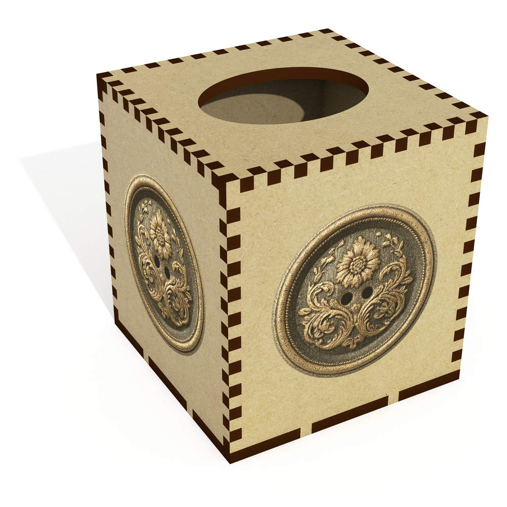 Square 'Vintage Floral Button' Wooden Tissue Box Cover (TB00067827)