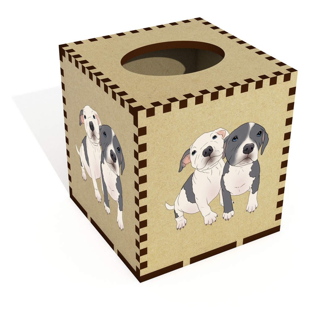 Square 'Adorable Pitbull Puppies' Wooden Tissue Box Cover (TB00067888)
