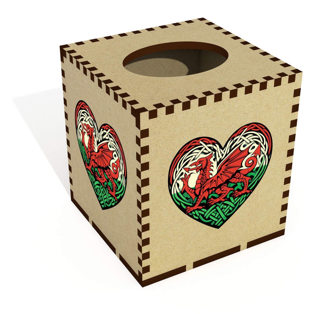 Square 'Wales Celtic Heart ' Wooden Tissue Box Cover (TB00068035)