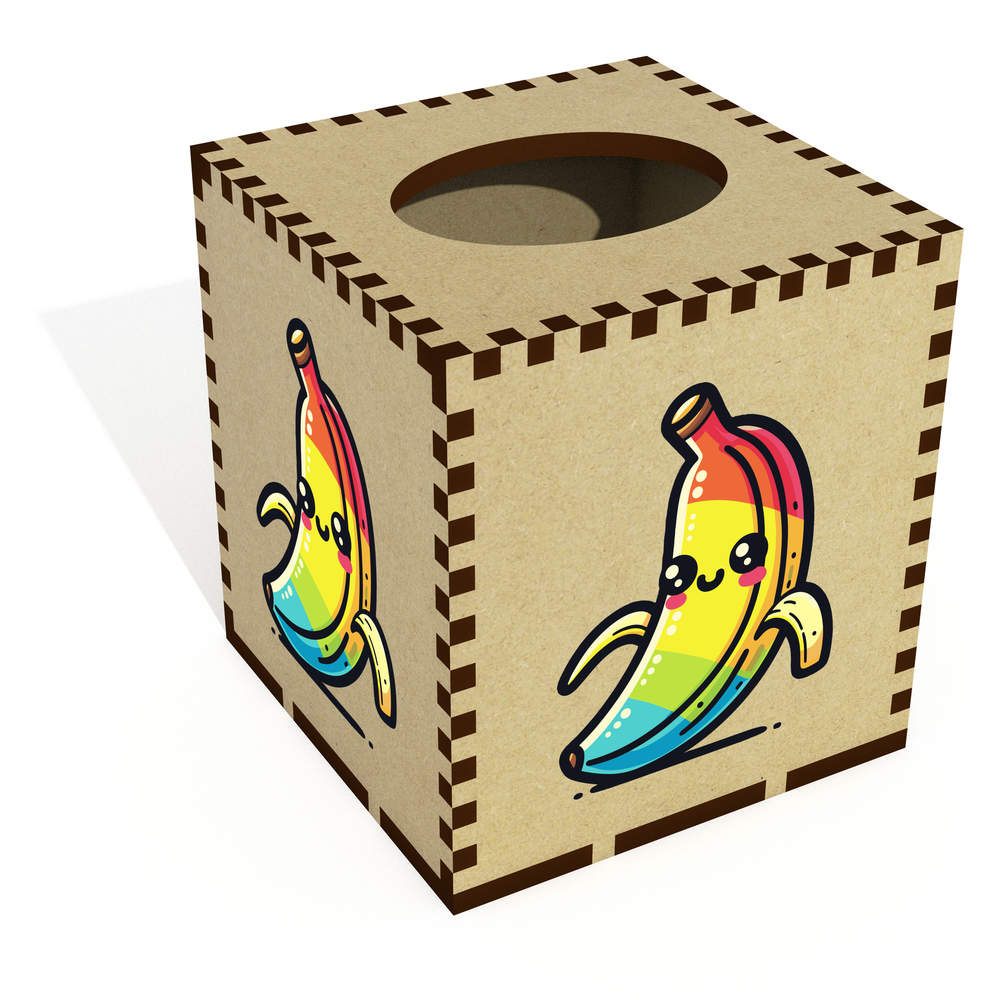 Square 'Cute Rainbow Banana' Wooden Tissue Box Cover (TB00068054)