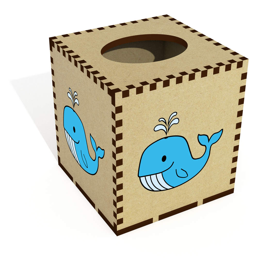 Square 'Blue Whale' Wooden Tissue Box Cover (TB00068366)