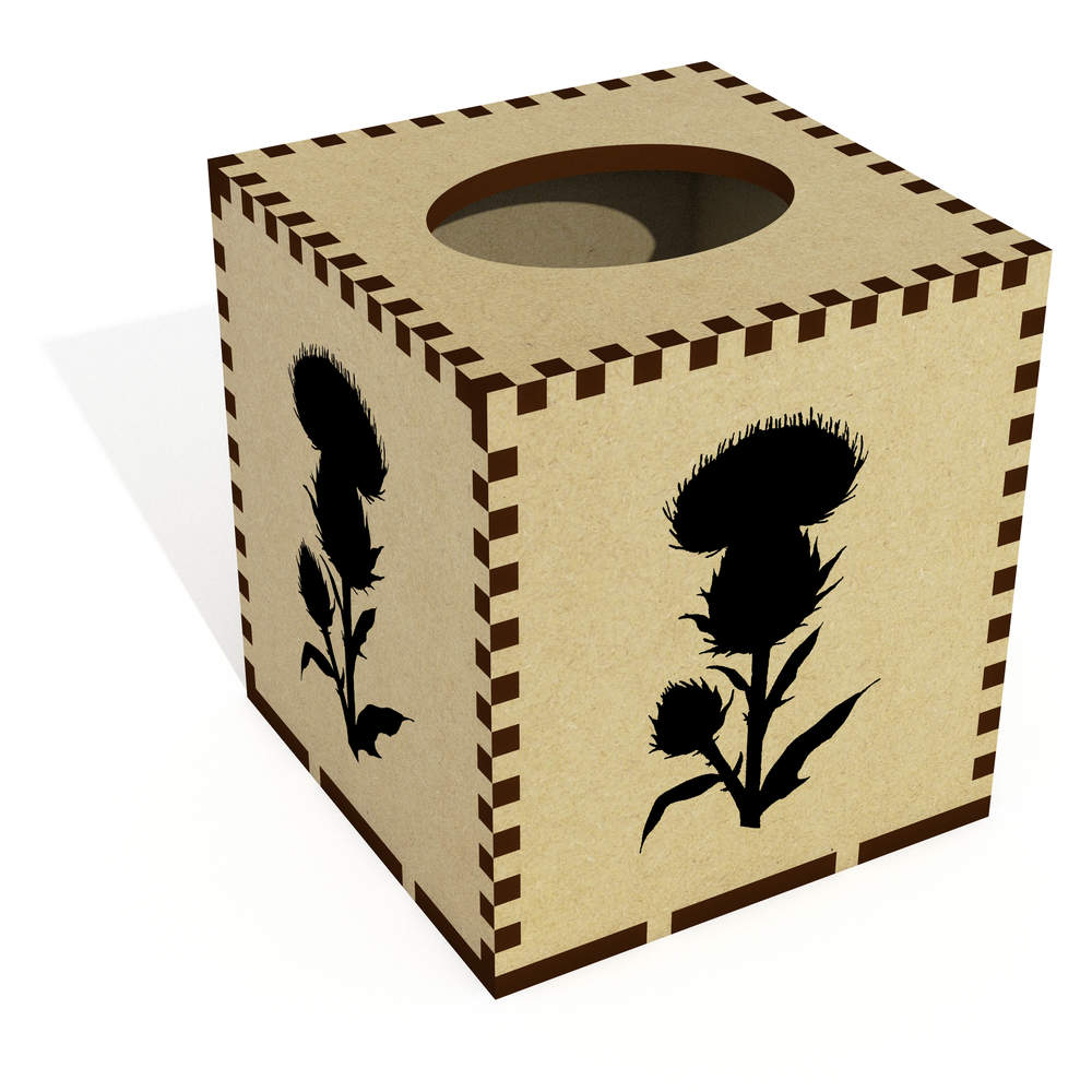Square 'Thistle Flower Silhouette' Wooden Tissue Box Cover (TB00068412)