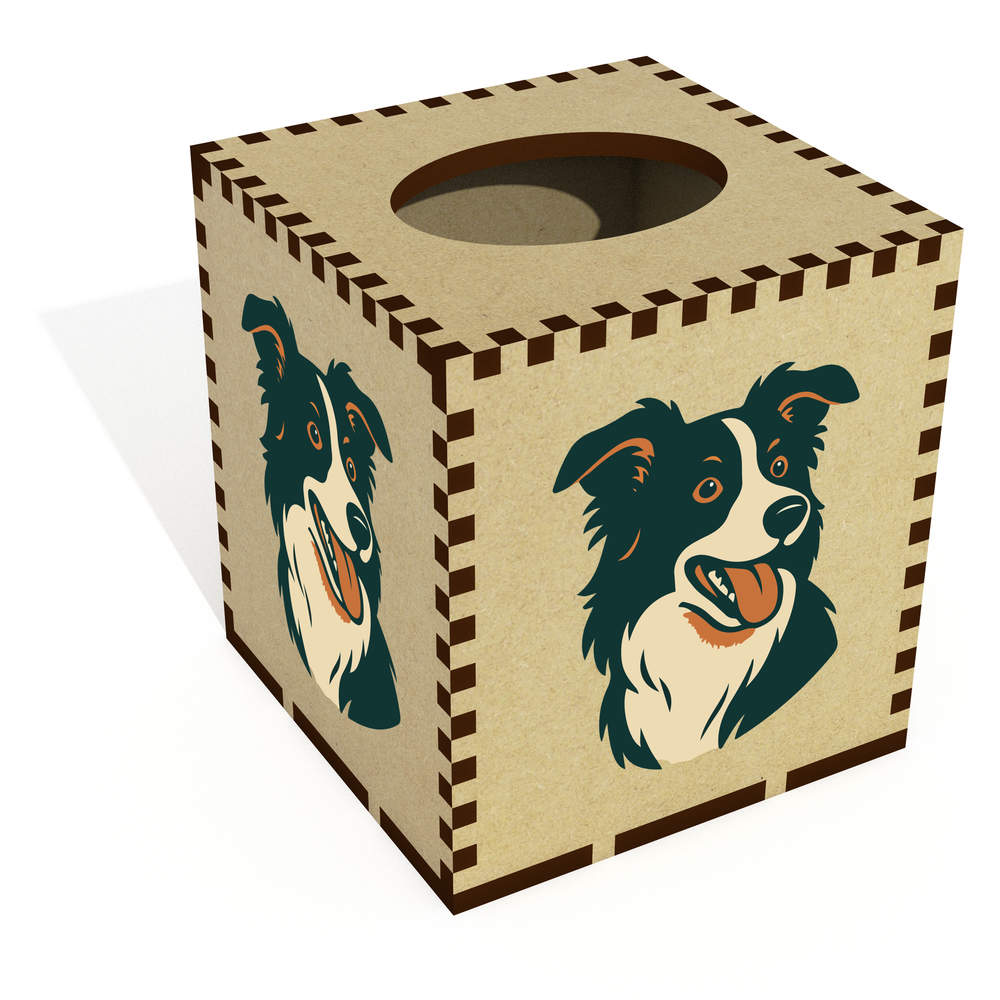Square 'Happy Border Collie' Wooden Tissue Box Cover (TB00068454)