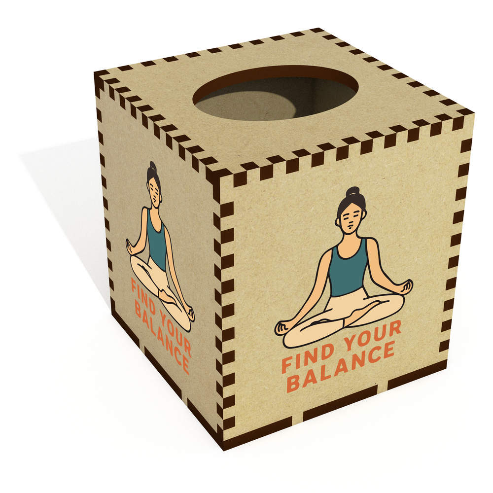 Square 'Yoga Balance Meditation' Wooden Tissue Box Cover (TB00068504)