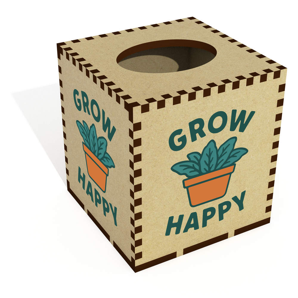 Square 'Gardening Grow Happy' Wooden Tissue Box Cover (TB00068507)