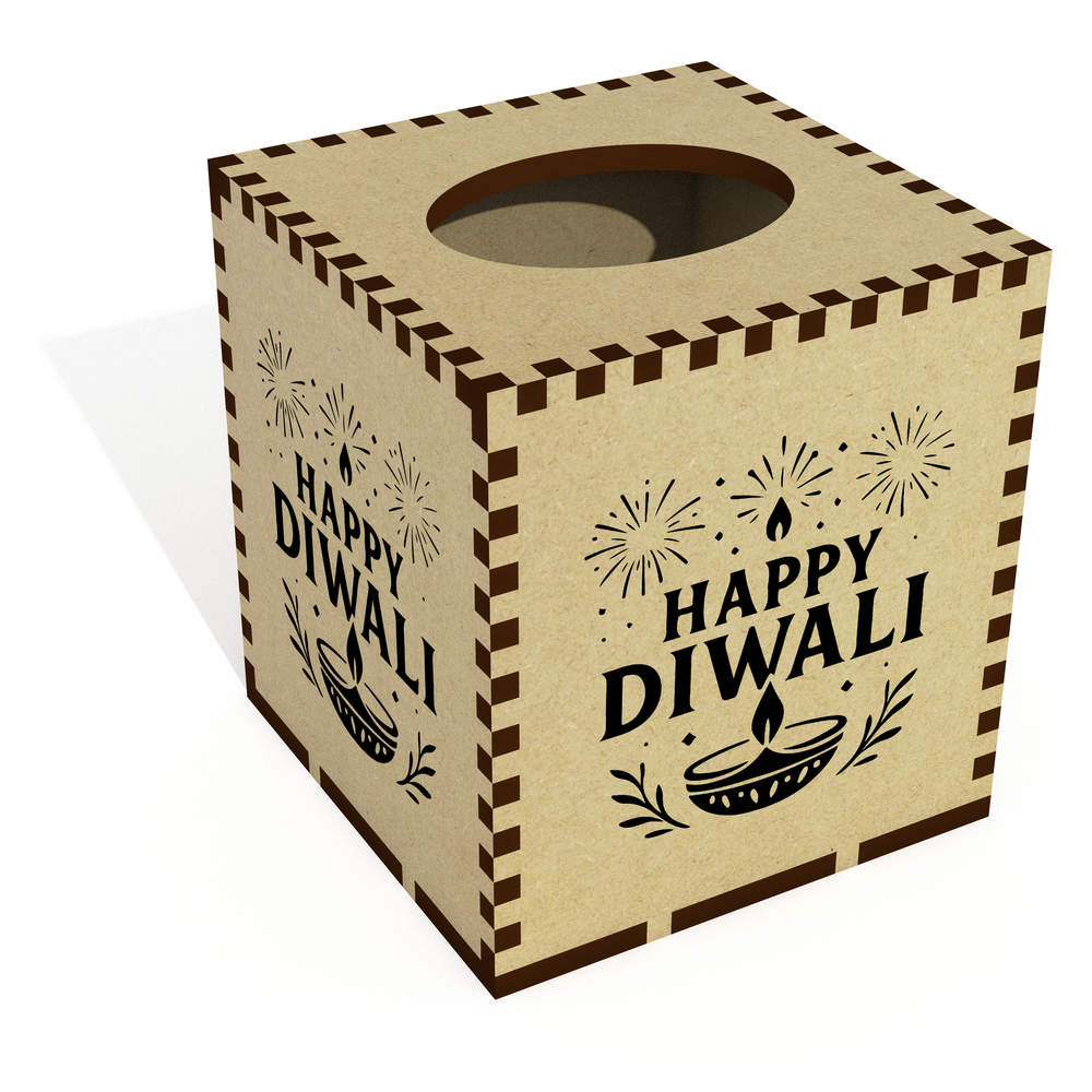 Square 'Happy Diwali Celebration' Wooden Tissue Box Cover (TB00068585)