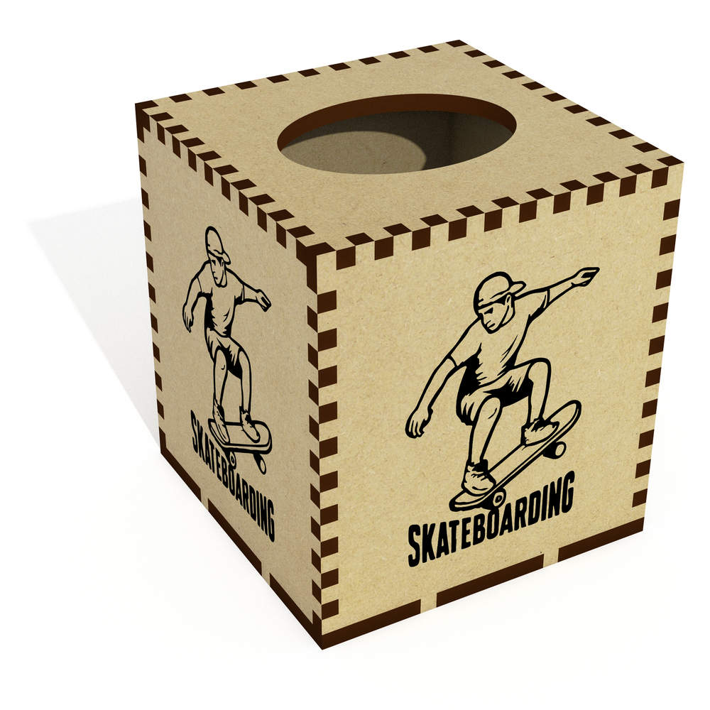 Square 'Skateboarder Design' Wooden Tissue Box Cover (TB00068696)