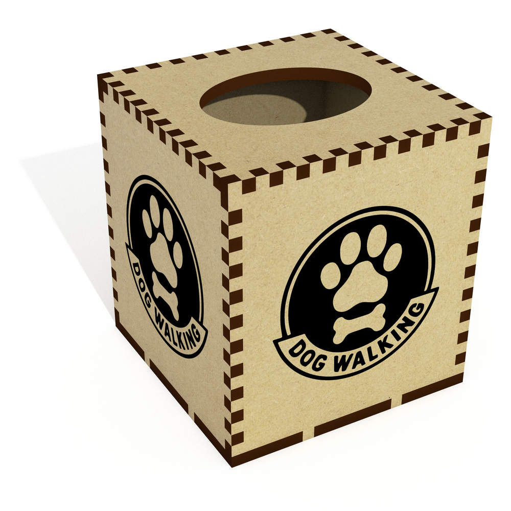 Square 'Dog Walking Emblem' Wooden Tissue Box Cover (TB00068730)