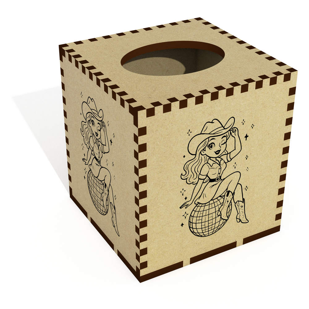 Square 'Cowgirl Disco Ball Pinup' Wooden Tissue Box Cover (TB00068951)