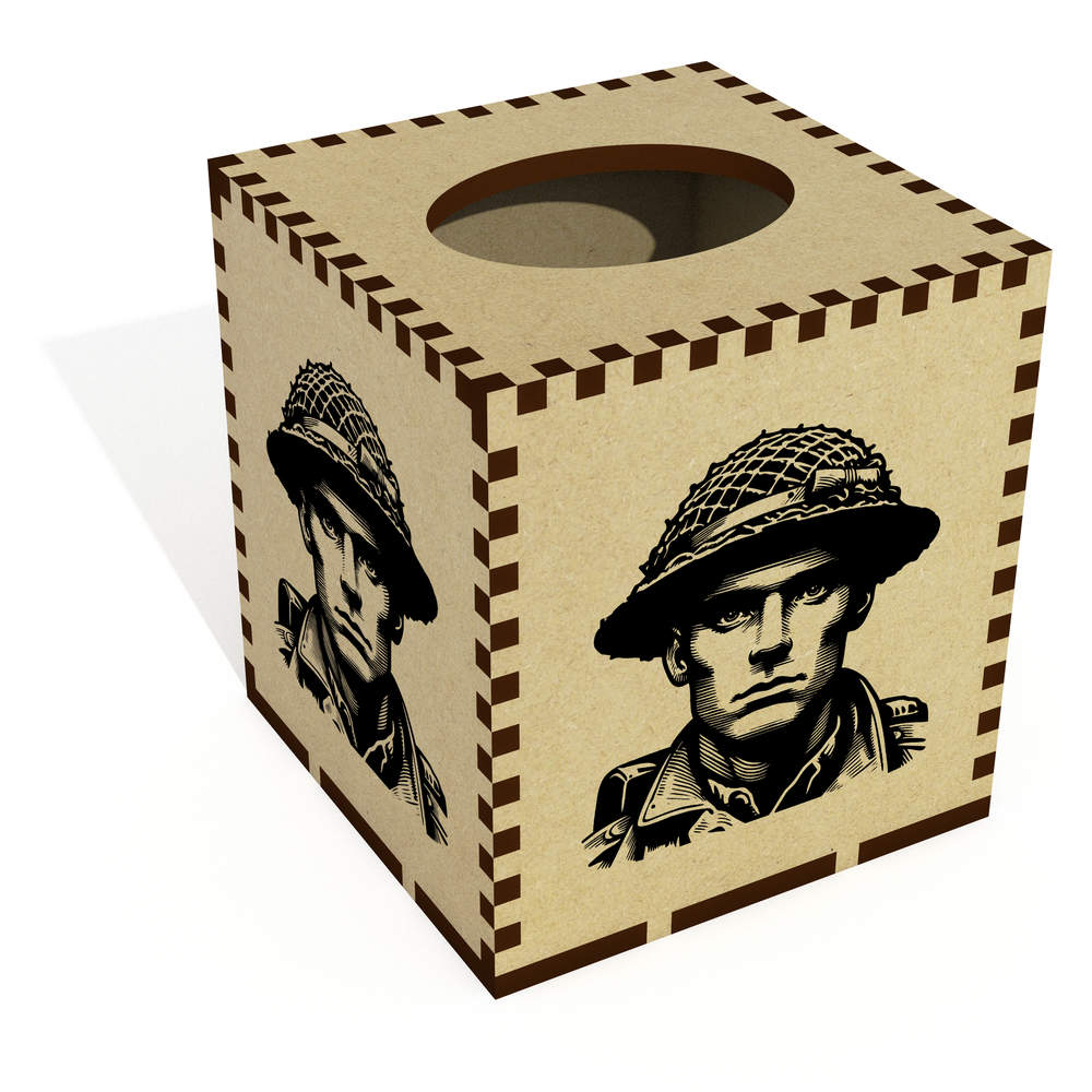 Square 'Soldier Portrait' Wooden Tissue Box Cover (TB00069159)