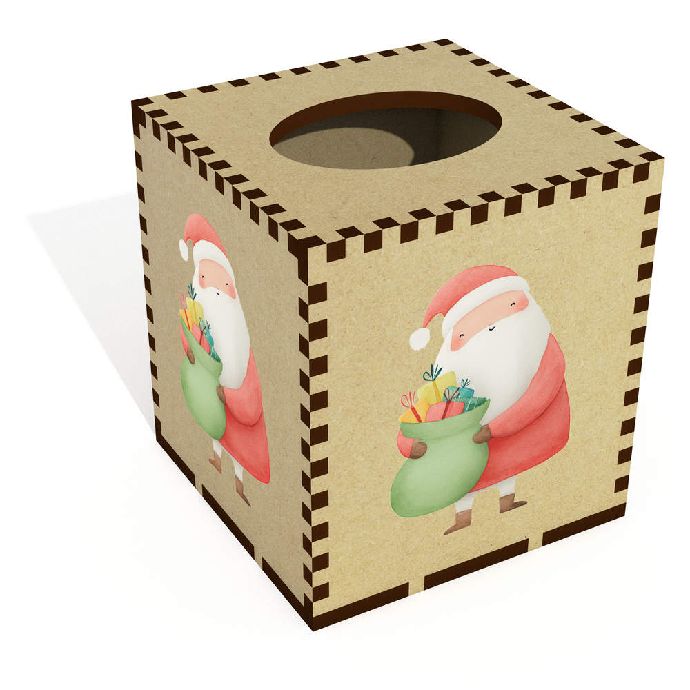 Square 'Cute Santa Holding Presents' Wooden Tissue Box Cover (TB00069206)