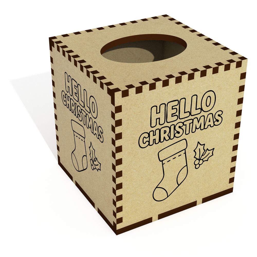 Square 'Hello Christmas' Wooden Tissue Box Cover (TB00070210)