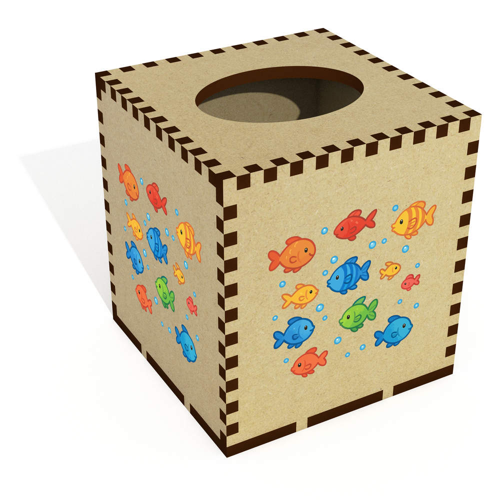 Square 'Rainbow Fish' Wooden Tissue Box Cover (TB00070433)