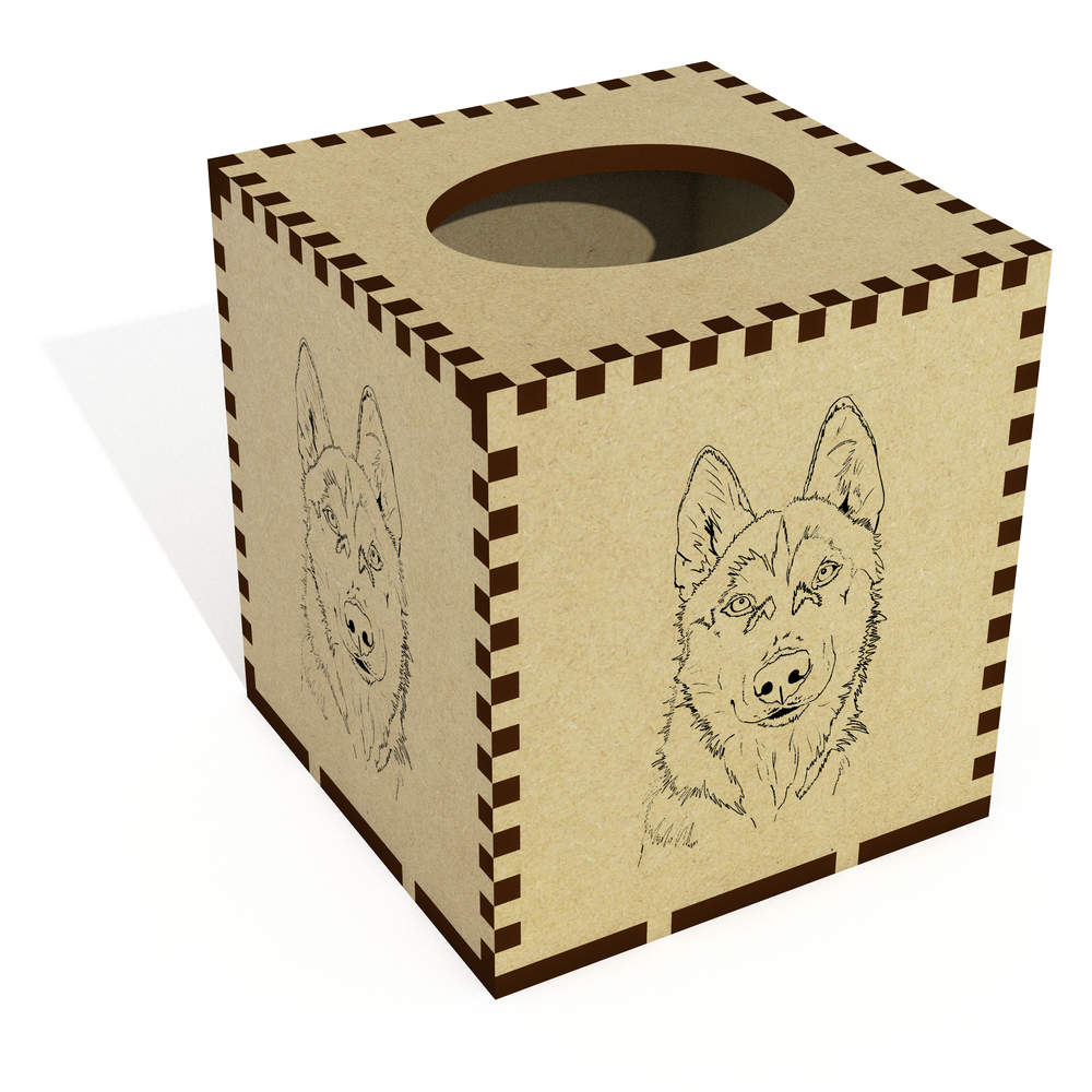 Square 'Husky Dog Portrait' Wooden Tissue Box Cover (TB00070922)