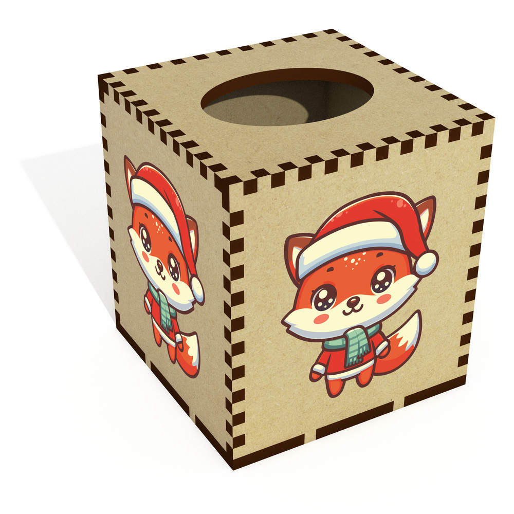 Square 'Baby Fox Wearing Santa Hat' Wooden Tissue Box Cover (TB00070943)