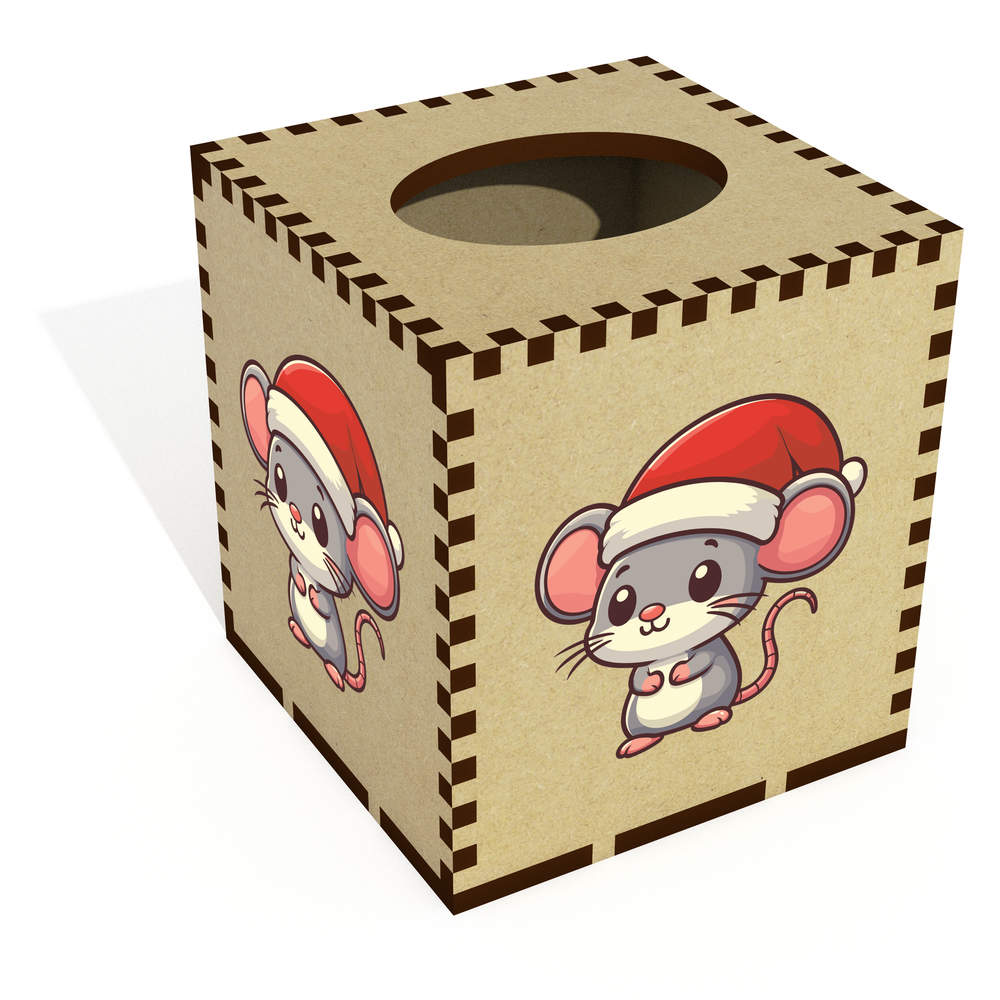 Square 'Baby Mouse Wearing Santa Hat' Wooden Tissue Box Cover (TB00070945)