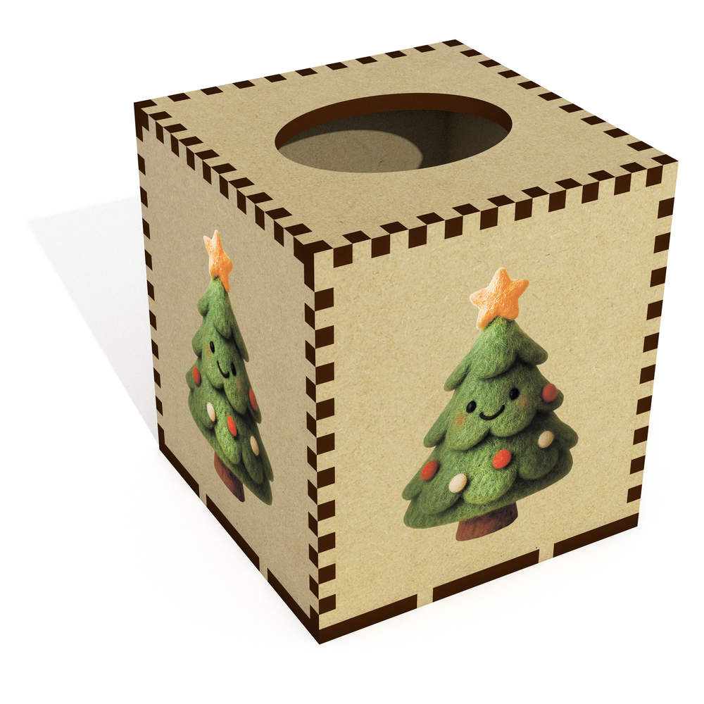 Square 'Cute Christmas Tree' Wooden Tissue Box Cover (TB00071387)