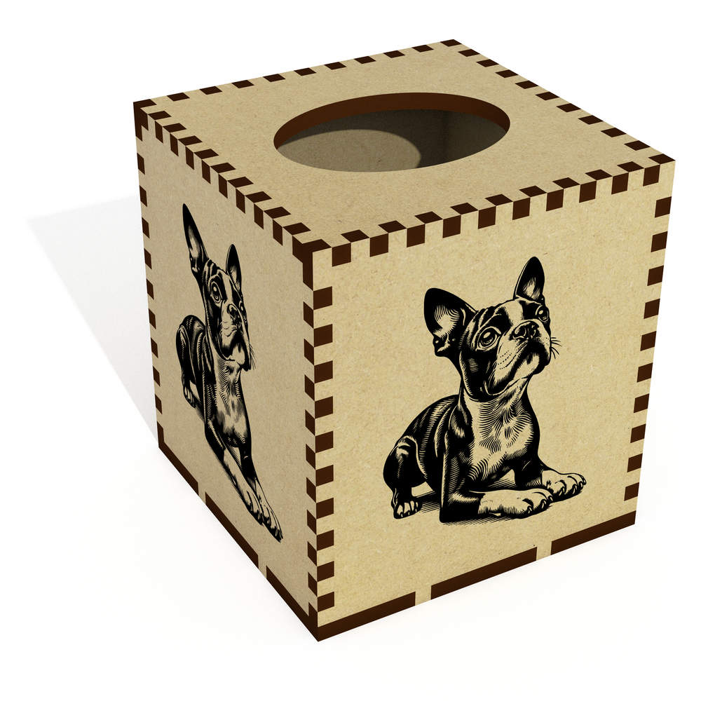 Square 'Cute Boston Terrier' Wooden Tissue Box Cover (TB00073937)