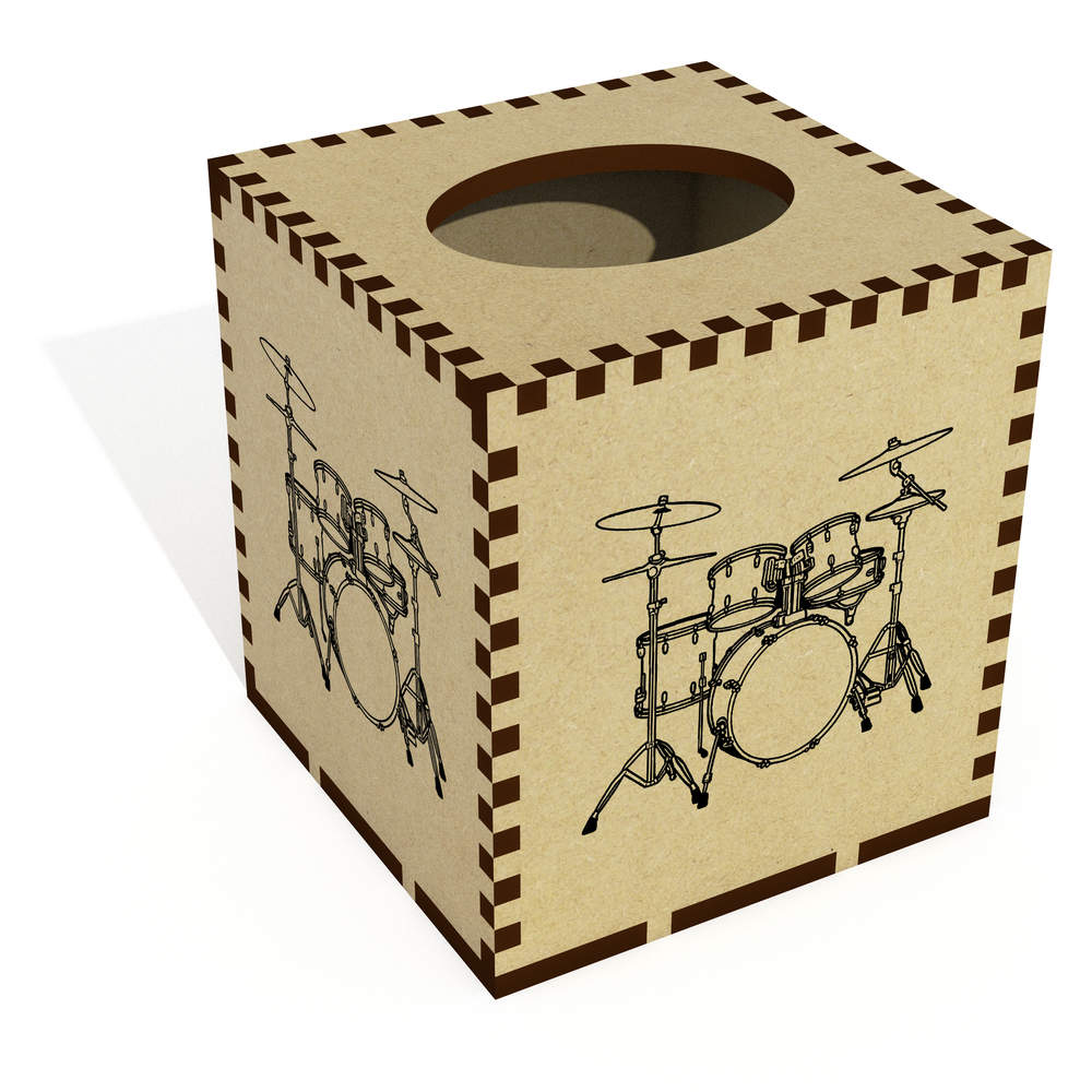 'Drum Kit' Square Wooden Tissue Box Cover - Decorative Holder for Bathrooms, Bedrooms, Offices and Home Decor (TB00074053)