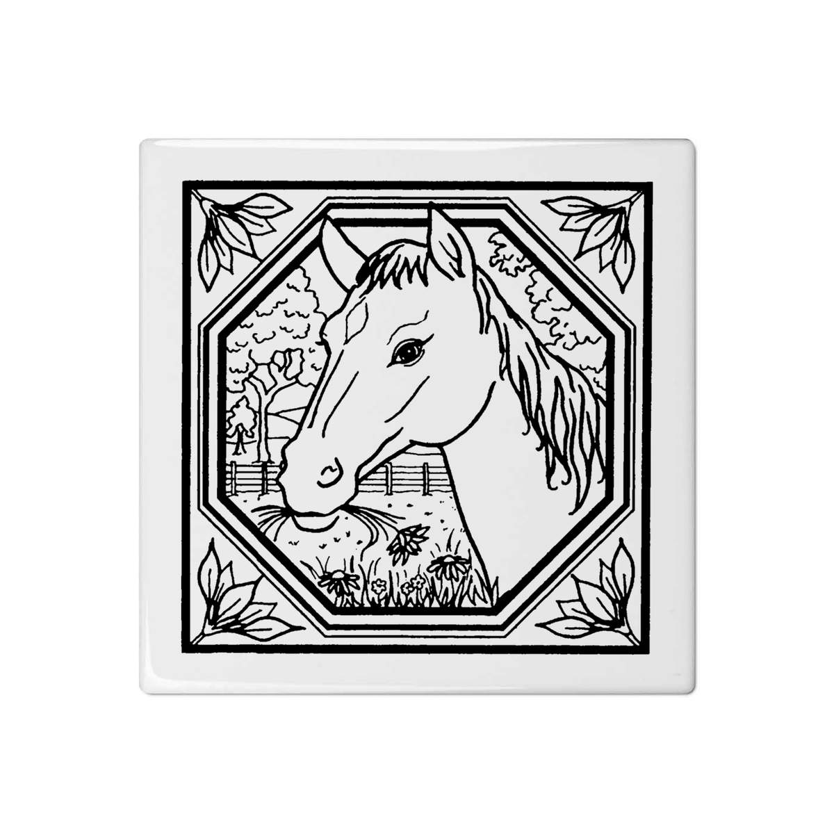 'Square Horse Motif' 108mm Square Ceramic Tile (TD00001871)