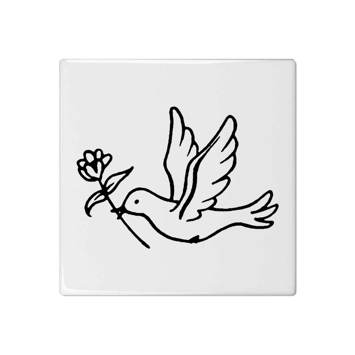 'Flying Dove With Flower' 108mm Square Ceramic Tile (TD00002834)