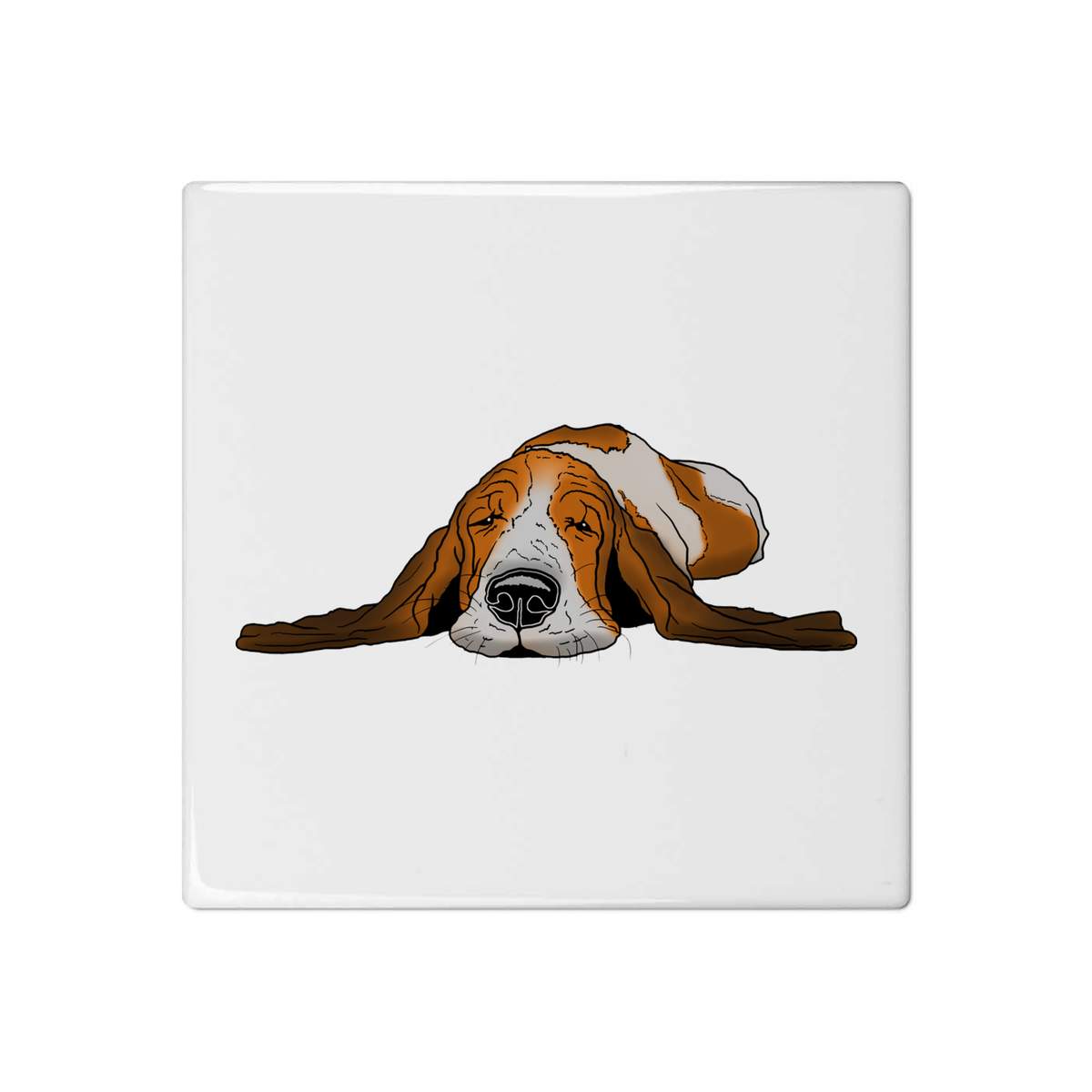 'Sleepy Basset Hound' 108mm Square Ceramic Tile (TD00011802)