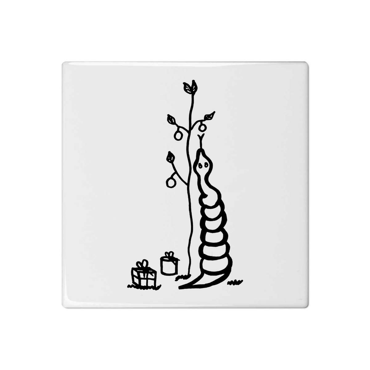 'Snake & Christmas Tree' 108mm Square Ceramic Tile (TD00016473)