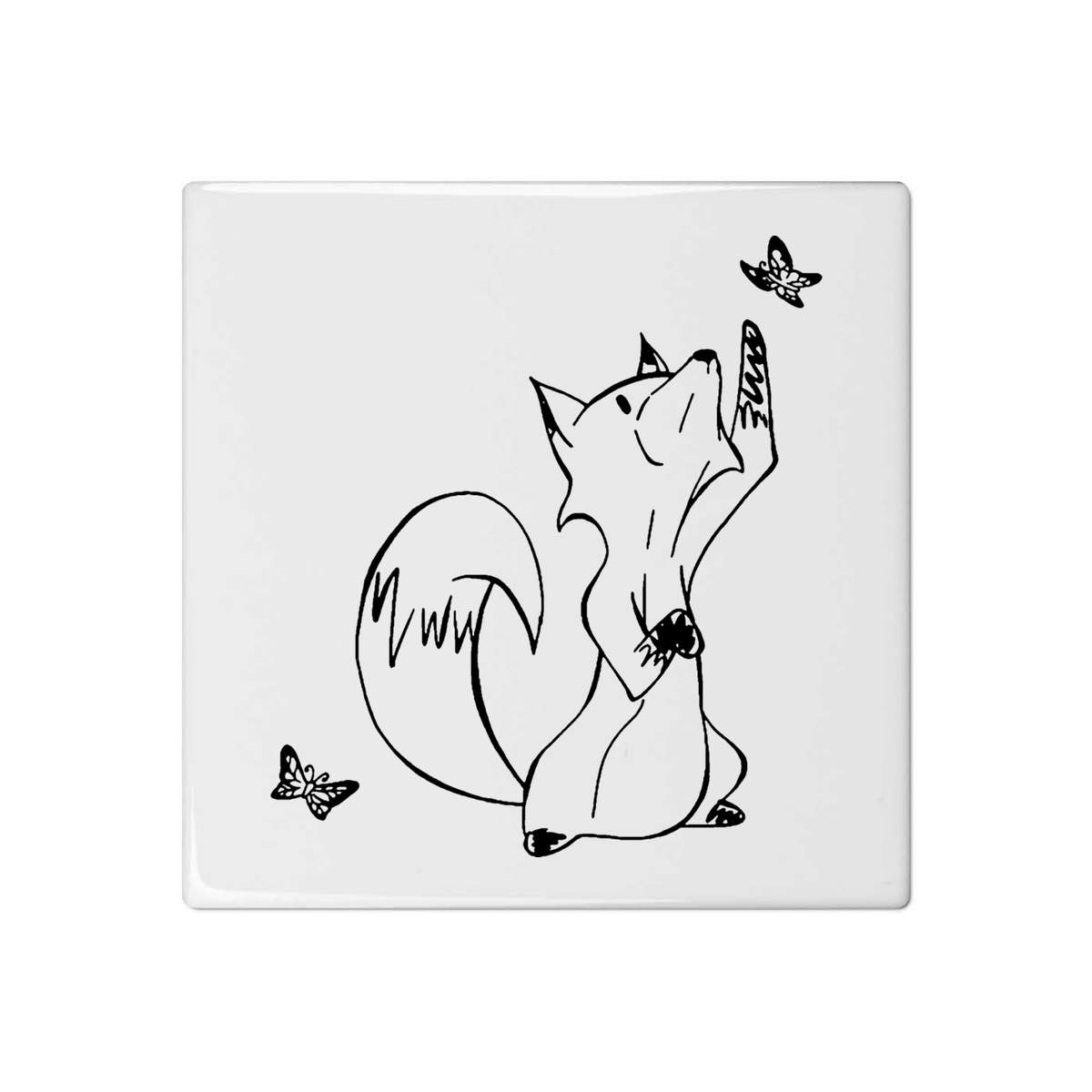 'Playful Fox & Butterflies' 108mm Square Ceramic Tile (TD00019777)