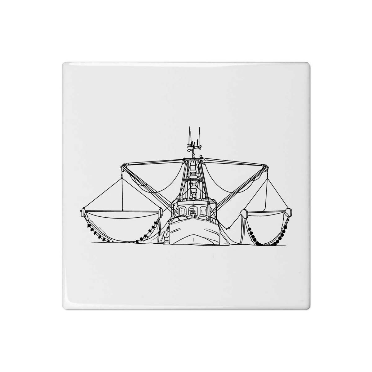 'Fishing Boat' 108mm Square Ceramic Tile (TD00020255)