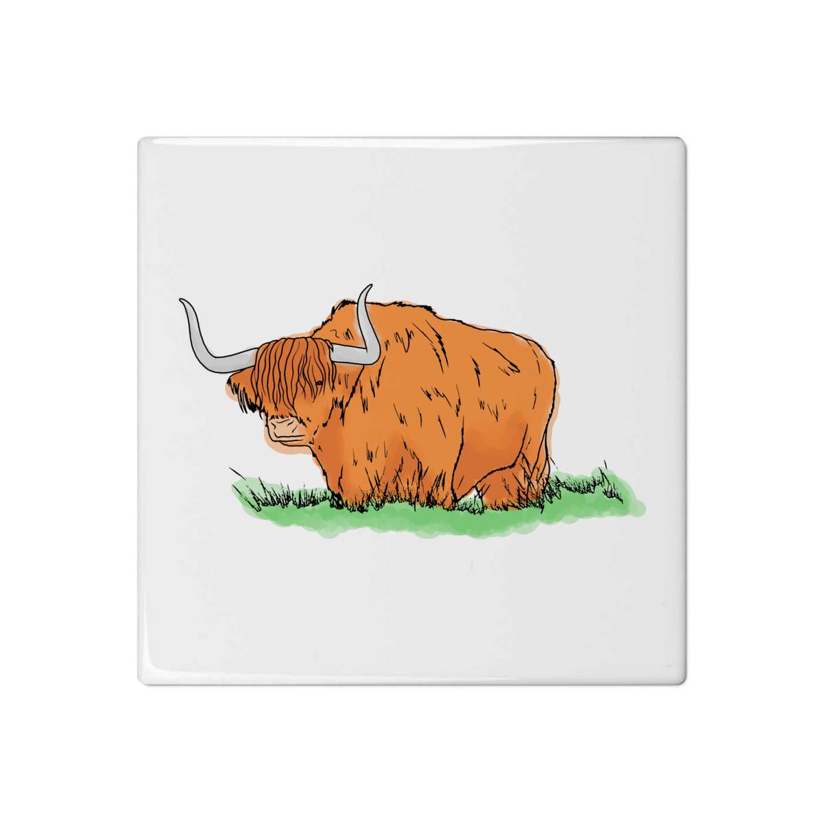 'Highland Cow In Long Grass' 108mm Square Ceramic Tile (TD00023072)