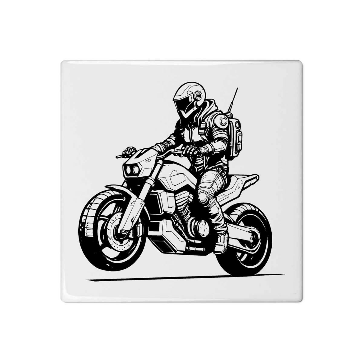 'Cyberpunk Nomad Riding Motorcycle' 108mm Square Ceramic Tile (TD00025446)