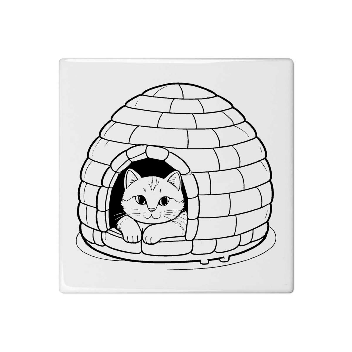 'Cat In a Cozy Igloo Bed' 108mm Square Ceramic Tile (TD00025582)