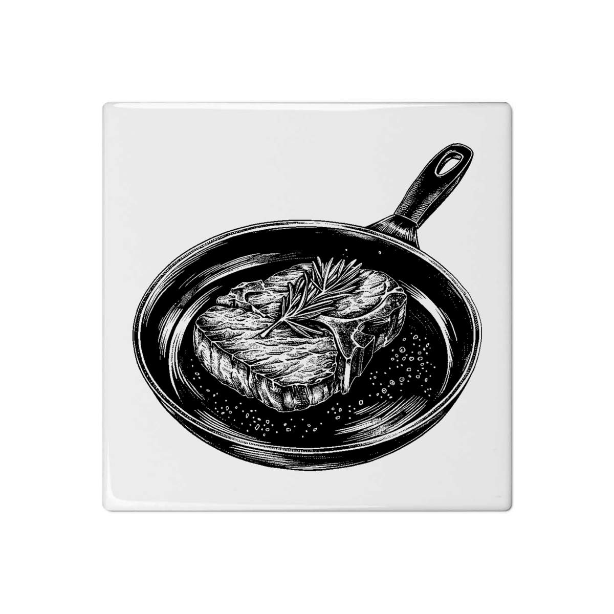 'Steak in a Frying Pan' 108mm Square Ceramic Tile (TD00026175)