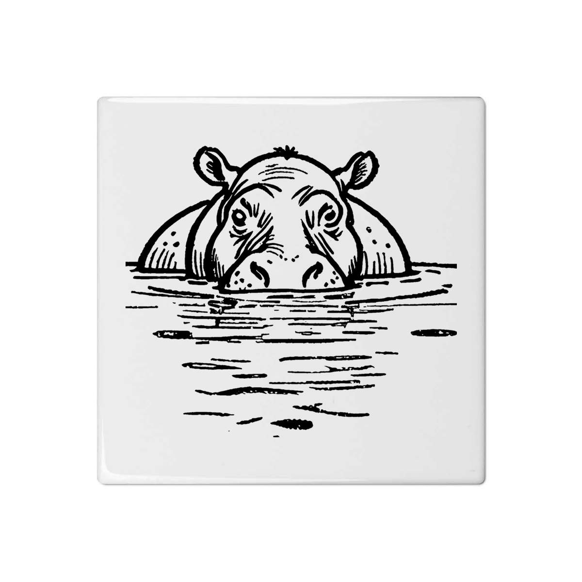 'Hippopotamus in a Pool' 108mm Square Ceramic Tile (TD00026481)