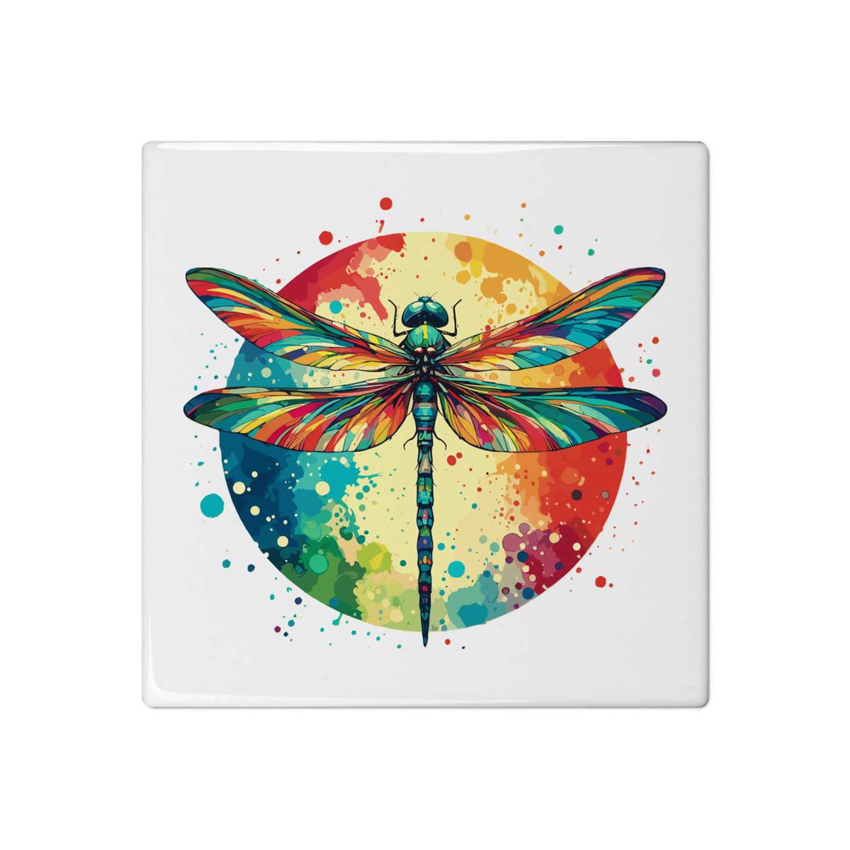 'Colourful Dragonfly' 108mm Square Ceramic Tile (TD00027746)