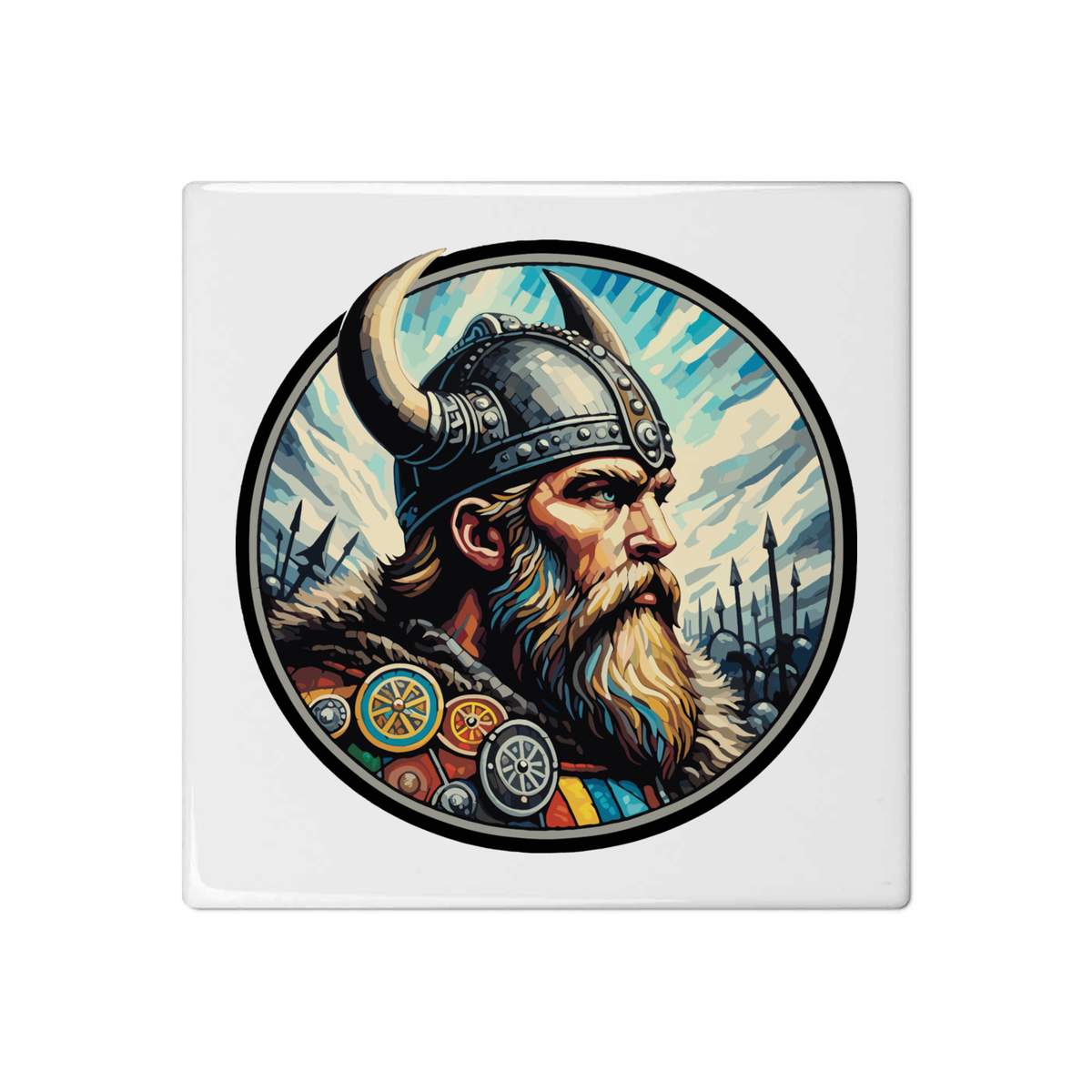'Viking Warrior' 108mm Square Ceramic Tile (TD00028148)