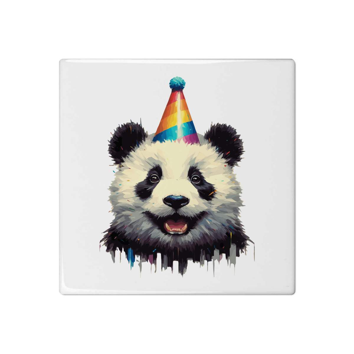 'Happy Party Panda' 108mm Square Ceramic Tile (TD00028861)