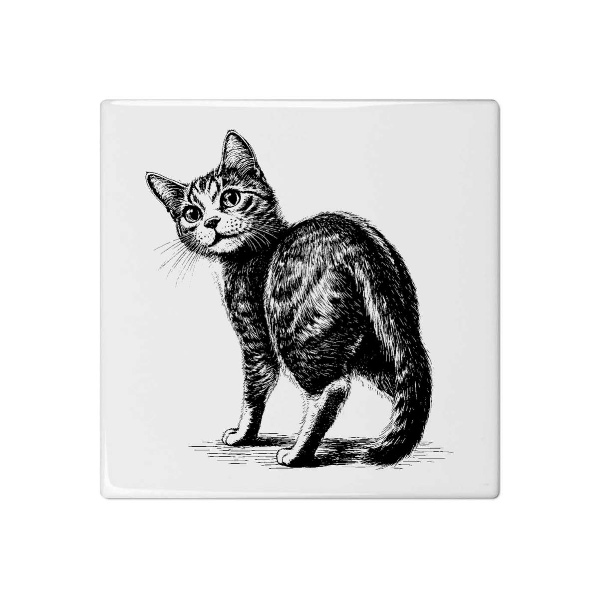 'Cute Cat Looking Back' 108mm Square Ceramic Tile (TD00029275)