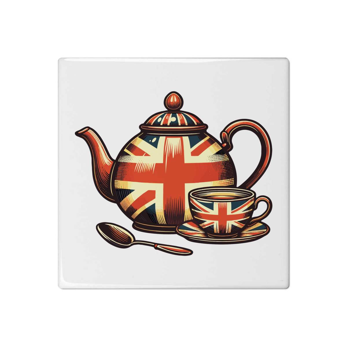 'Union Jack Teapot' 108mm Square Ceramic Tile (TD00030726)
