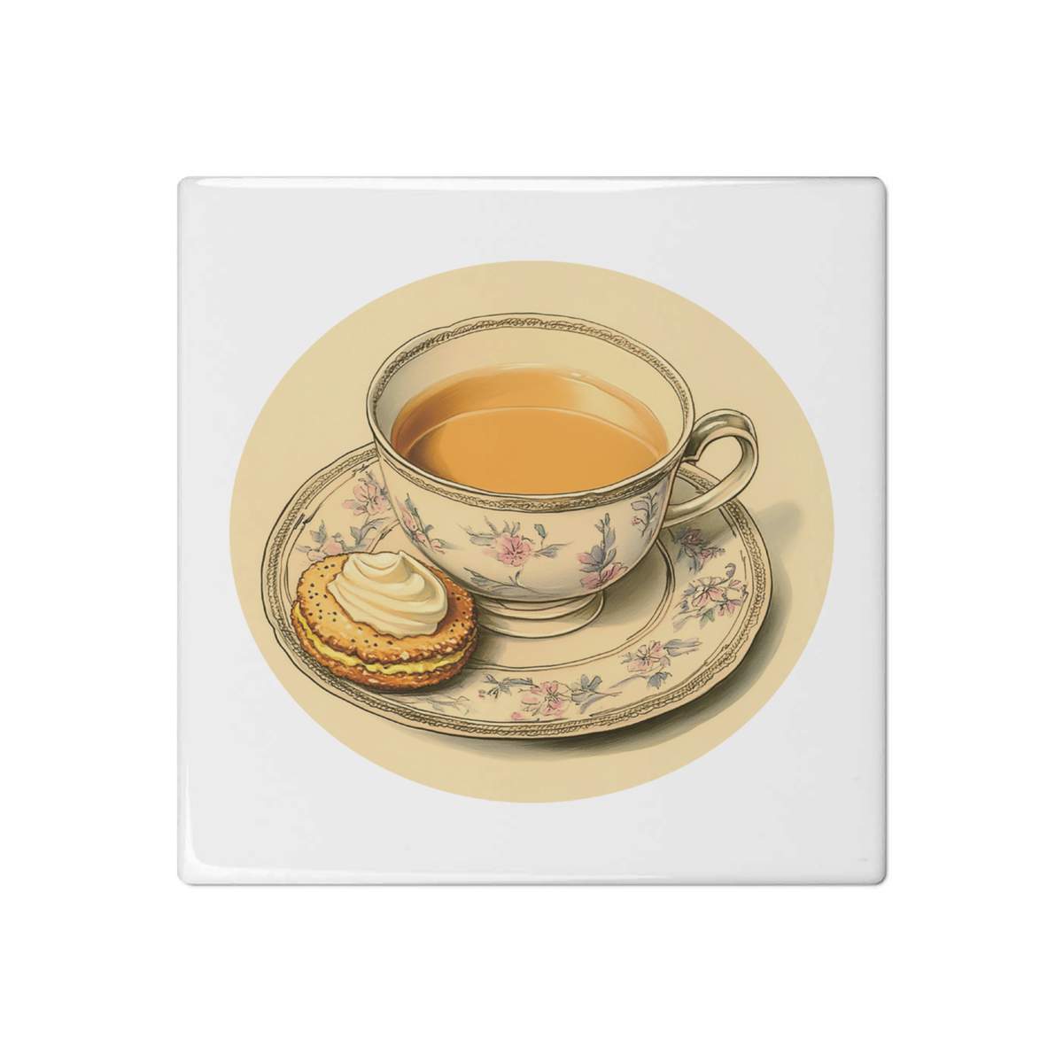 'Cup of Tea with a Custard Cream Biscuit' 108mm Square Ceramic Tile (TD00031411)
