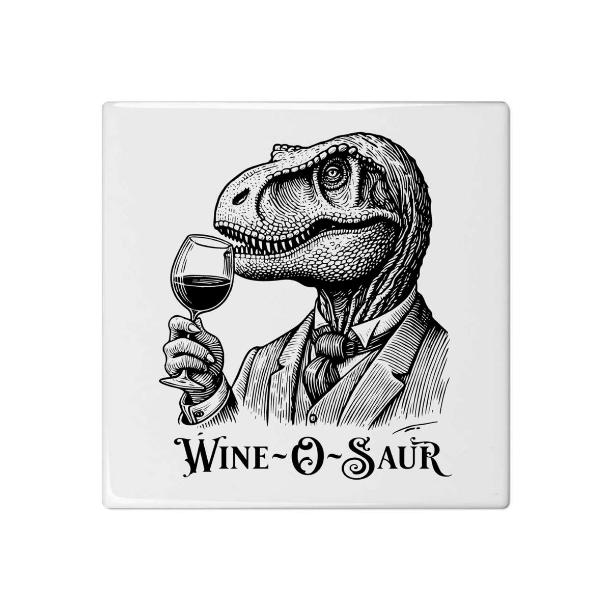 'T Rex Drinking Wine' 108mm Square Ceramic Tile (TD00031566)
