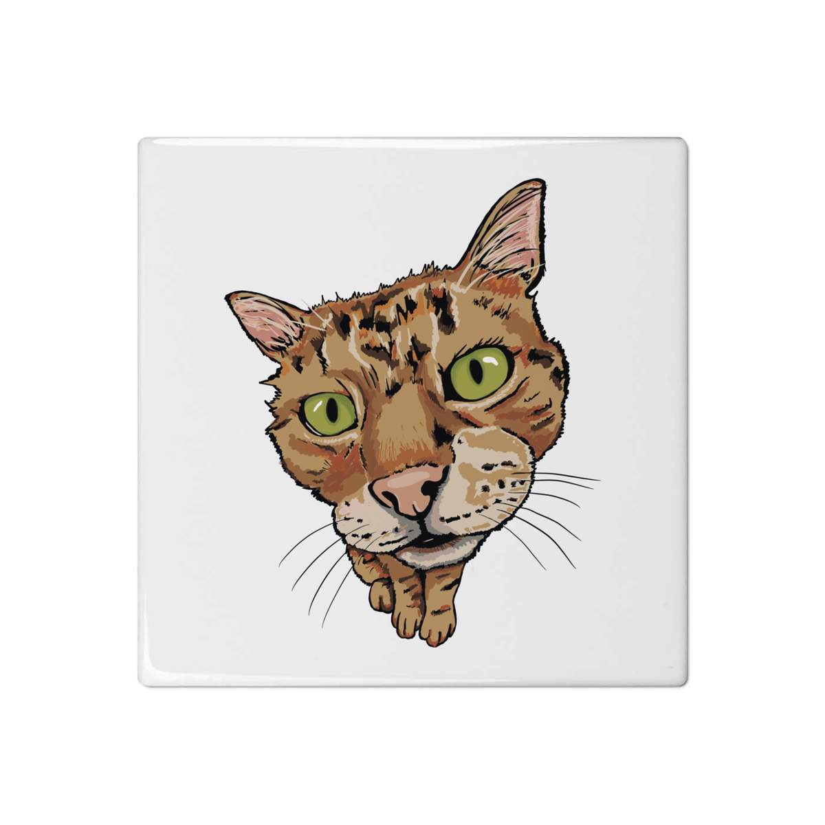 'Ginger Tabby Cat with Green Eyes' 108mm Square Ceramic Tile (TD00033659)