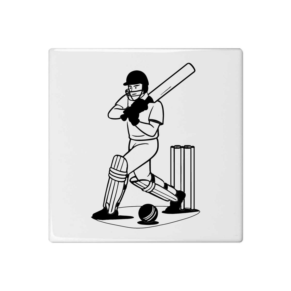 'Cricket Batter Action' 108mm Square Ceramic Tile (TD00033987)