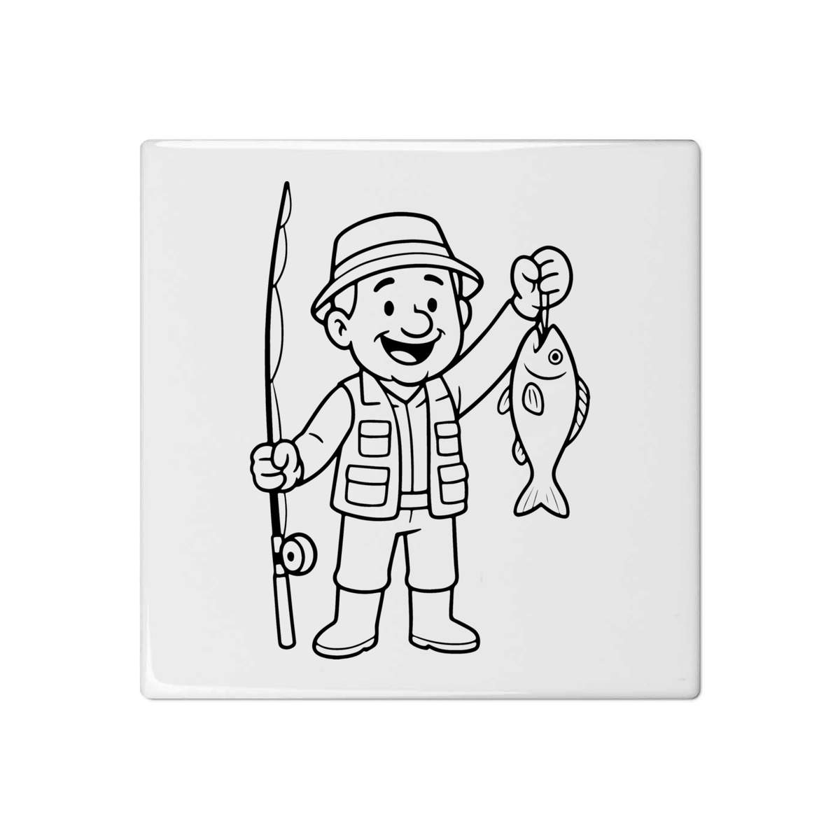'Happy Fisherman Catch' 108mm Square Ceramic Tile (TD00034503)