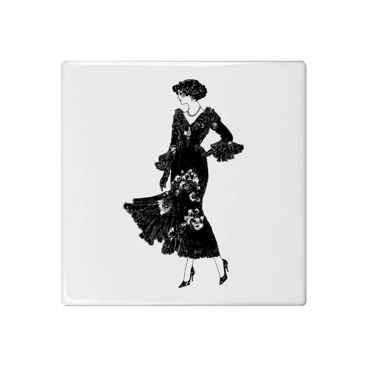 'Vintage Fashion Model with Long Dress' 108mm Square Ceramic Tile (TD00034511)